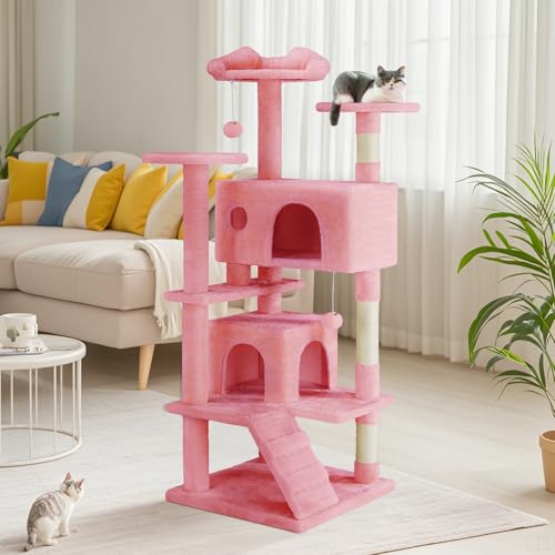 54 inch Cat Tree Tower with Scratching Posts (Pink / 54 Inch)