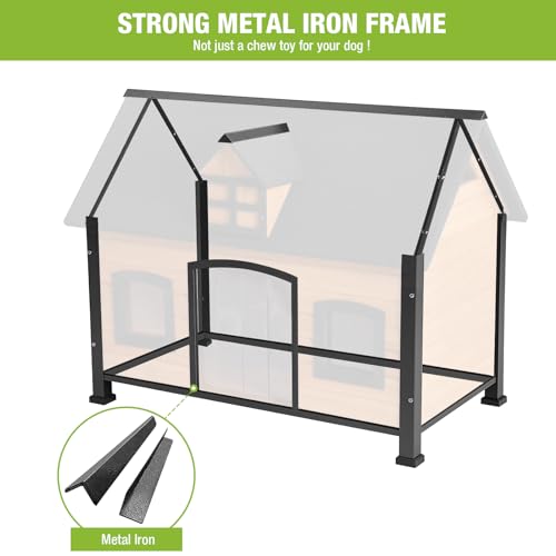 Dog House Outdoor with Strong Metal Frame Dog Kennel for Small to Medium Dogs Puppy Cage for Winter Weatherproof