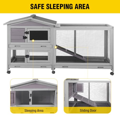 Rabbit Hutch Outdoor Rabbit Cage Indoor with Casters Bunny Cage Chikcen Coop for Small Animals with Pull
