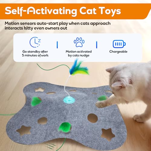 Interactive Cat Toys for Indoor Cats Exercise Toys Spin Feather Wand Tumbler Base