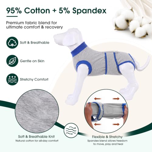 Recovery Suit for Dogs Cats (X-small (Back:8.3-11.4'', Weight:4-7 Lb) / Gray Sapphire)