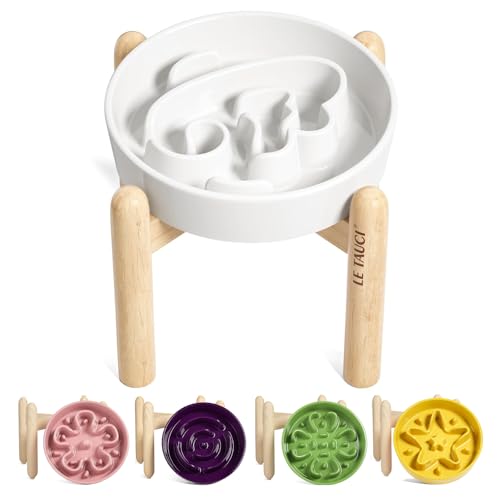 Ceramic Slow Feeder Dog Bowls Elevated (Angle White+Stand / L-3 Cups)