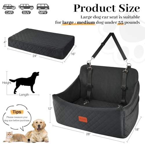 Dog Car Seat for Medium & Large Dogs Up to 55lbs (Black / Large)