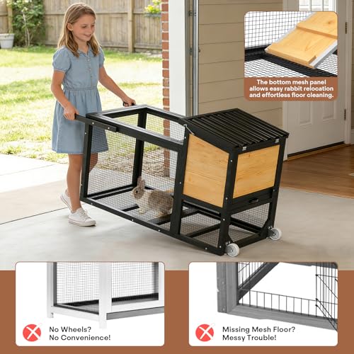 2 Story Bunny Hutch with Wheels and Chew (47.2"L x 21.98"W x 27.2"H)