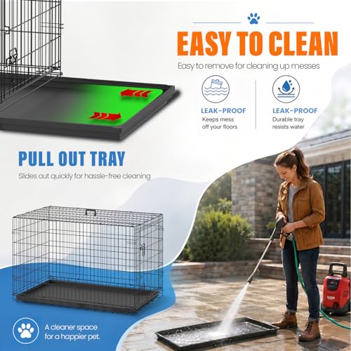 Dog Crate for Large Dogs 42 Inch Folding Kennel Metal Pet Cage Black (Black / 42.0"L x 24.0"W x 26.0"H)