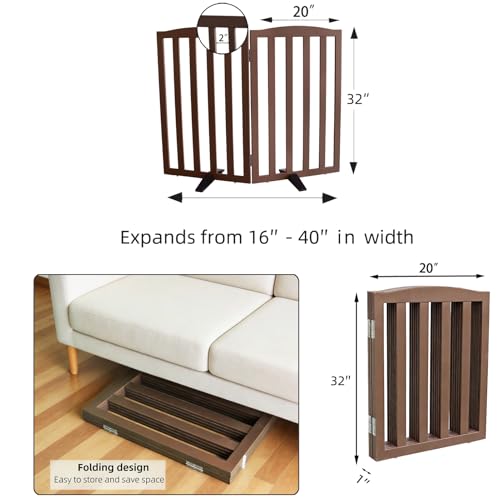 Foldable Freestanding Indoor Dog Gate for House Wood Long Pet Gates Dog Fence for Stairs Puppy Gates for Hallways (Brown / 【2 Panels】40''w X 32''h)