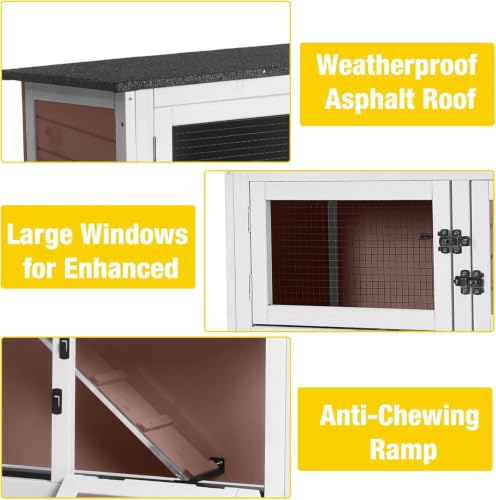 Rabbit Hutch Indoor Bunny Cage Outdoor 2 Story Pet House Guinea Pig Cage on Wheels 36" (Brown / 36.02"L x 17.72"W x 36.22"H)