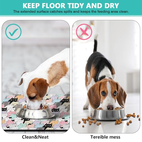 Pet Feeding Mat for Floors Waterproof Dog Mat for Food and Water Absorbent Quick Dry Non Slip mat for Cat Bowls (32"L x 24"W / ColorfulCat)