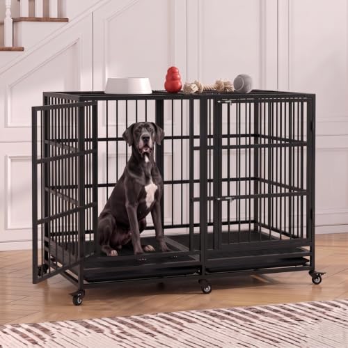 54 Inch Heavy Duty Dog Crate Cage with Divider (Black)