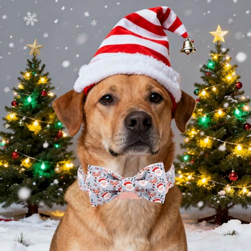 Christmas Dog Collar with Bow Elk Christmas Man Cotton Puppy Collars for Small Medium Large Dogs (Medium / Elk Old Man)