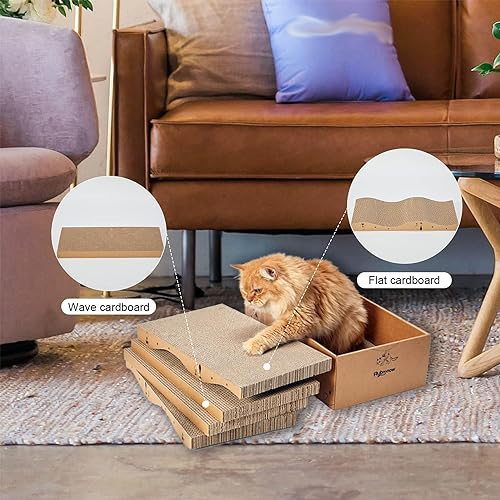 Cat Scratcher Cardboard Scratch Pad for Indoor Cats and Kitty 5pcs (Large for Indoor Cats / 5PCS)
