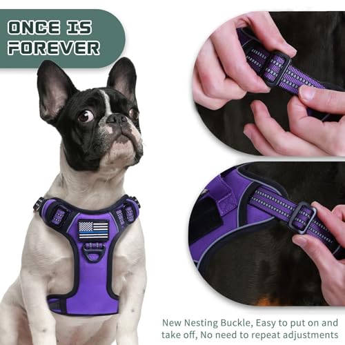 Tactical Dog Harness for Medium Dogs No Pull (Purple / M(Neck:16-20", Chest:17-27"))