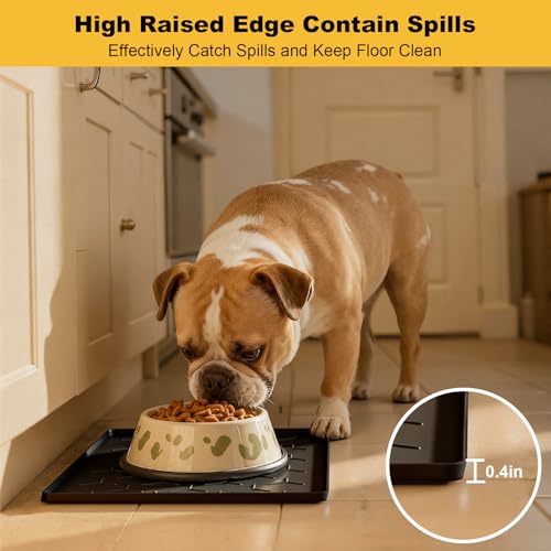 Silicone Dog Cat Food Bowl Mat (S-16''X12'' / Black)