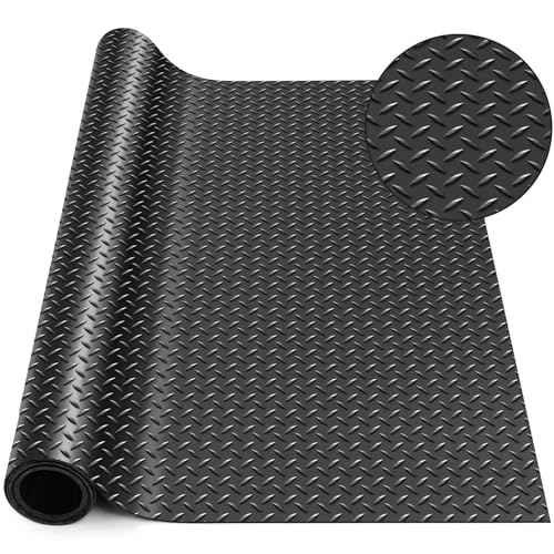 24 in × 5 ft Rubber Flooring Rolls Mats (Diamond Plate / 24 in x 5 ft / Black)