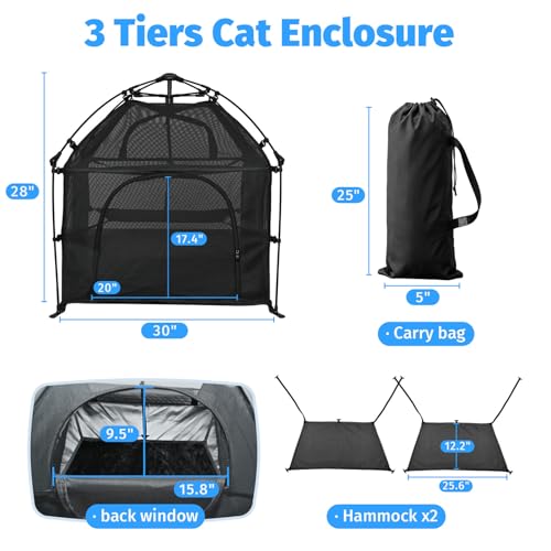 Catio Outdoor Cat Enclosure Pop up Cat Tower Tent (L Square / Large, 28.4" x 28.4" x 27"H)