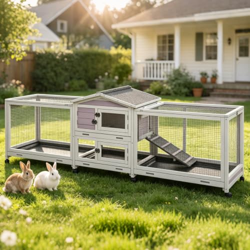 2 Story Rabbit Hutch for 2 (93.7"L x 22.6"W x 33.5"H)