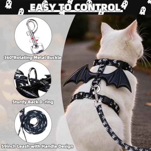 Halloween Adjustable Cat Harness and Leash Set Escape Proof Kitten Strap Collar for Walking Travel (Small / Black(Halloween))