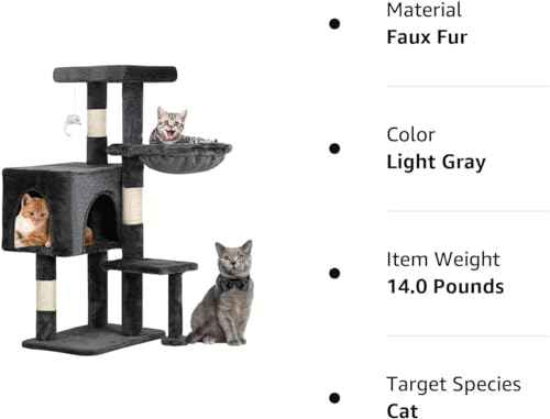 37" Cat Tree Tower (37in / Light Gray)