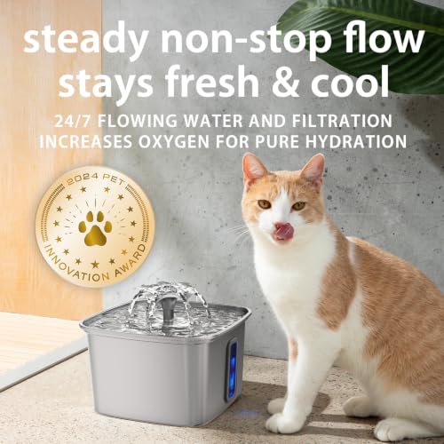 Innovation Award Winner Stainless Steel Cat Water Fountain (Silver / 108oz (Cats & Small Dogs))