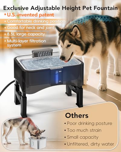 8.5L Elevated Dog Water Fountain with 4 Heights Adjustable