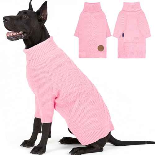 Dog Sweater Long Sleeve Warm Sweaters for Giant Breed Dogs Boy Girl (Pink / XXXX-Large)