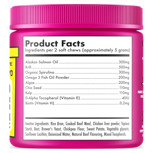 Omega 3 Alaskan Salmon Oil Treats for Dogs 30 Fish Oil Chew Supplement Skin and Coat Allergy and Itch Relief Hip & Joint Health Brain Shedding Hot Spots Treatment Omega 3 6 9 EPA & DHA Fatty Acids (Omega / 30)