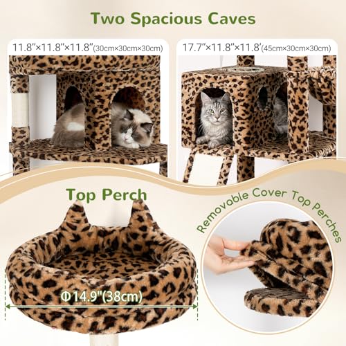 S72 Heavy Duty Cat Trees for Large Cats 20 lbs+ (Leopard Print / 72 inch)