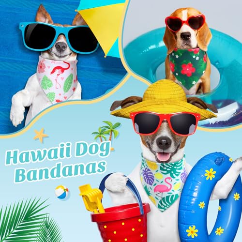 100 Pieces Hawaii Dog Bandanas Bulk Summer Bandanas for Dogs Soft Bibs Adjustable Triangle Scarf for Small Medium Large Pets Summer Costume (Hawaii / 25.6 x 17.7 x 17.7 Inch)