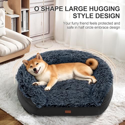 Fluffy Orthopedic Dog Beds for Large & Extra Large Dogs (Black / 44.0"Lx32.6"Wx7.6"H)