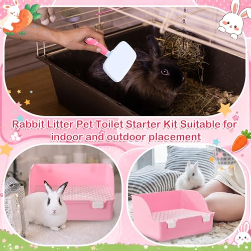 15 Pcs Rabbit Starter Kit Small Rabbit Litter Box Girls Gift Animal Grooming Kit Bunny Toys Bowl Blankets with Cleaning Set for Guinea Pig Accessories (Light Pink)