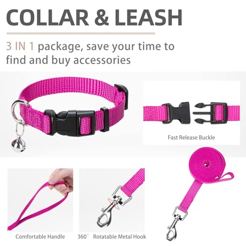Dog Harness Collar and Leash Set No Pull for Small Medium Sized (Solid DeepPink / L (CHEST 18"-20"))
