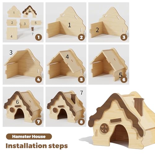 Wooden Hamster Platform and Dwarf Hamster House (BrownL)
