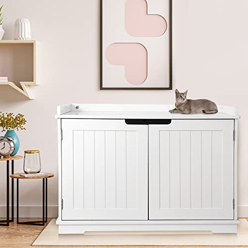 Wooden Cat Litter Cabinet (White)