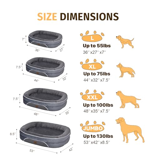 Waterproof Orthopedic Dog Bed for Extra Large Dogs (Dark Grey / 48"L x 35"W x 7.5"Th)