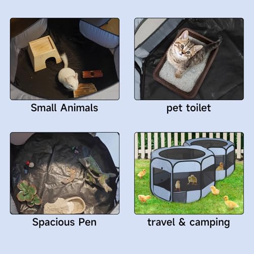 Small Animals Playpen Pop up Small Pet Cage Enclosure Tent Chick Run Brooder Coop Foldable Kennel for Kitten Ferret Puppy Guinea Pig Rabbit Hamster Chinchillas (Gray)