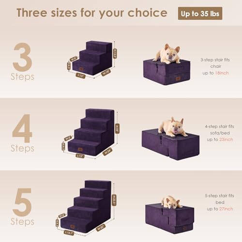 Dog Stairs for High Bed 22.5" H (Purple / Standard 15.7" x 30" x 22.5")