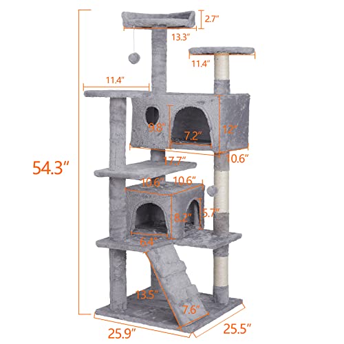 54 in Cat Tree Tower for Indoor Cats Multi (Light Grey)