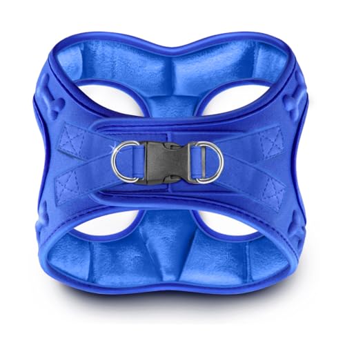 Comfort Fit Dog Harness Step in No Pull Harness for Medium Small Large Sized Dogs Soft Padded No Escape Harness Adjustable Easy Buckle Leash Attachment D (M (Chest 17"-18.5") / Blue Plush)