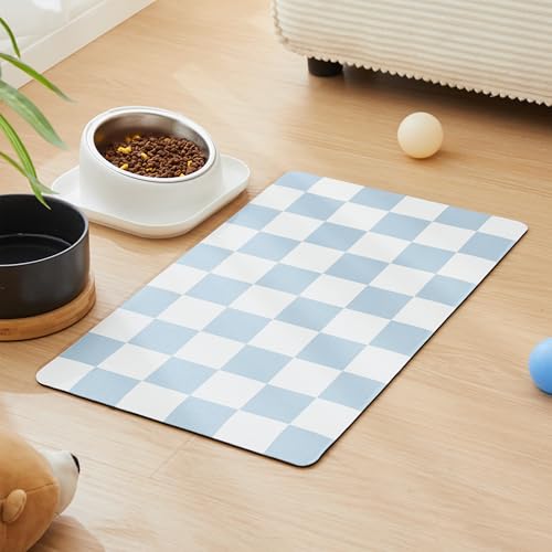 Checkered Dog Feeding Mat (24"L x 16"W / Blue)