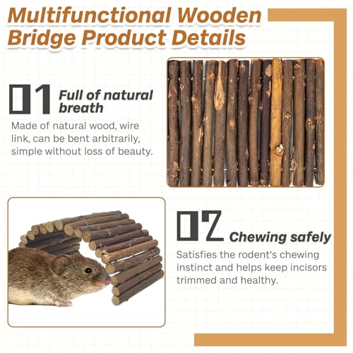 Hamster Toys Wooden Hamster Ladder Bridge Tunnel Hide (8 PCS, Wood)