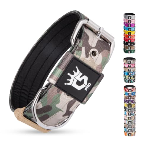 Heavy Duty Thick Dog Collar with Metal Buckle for Large Dogs (L – Fits Neck 18.9"-21.7" / Camo Military Green)
