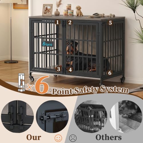 46 In Heavy Duty Dog Crate Furniture on Lockable Wheels (Grey / 46.1"L x 28.7"W x 31.9"H)