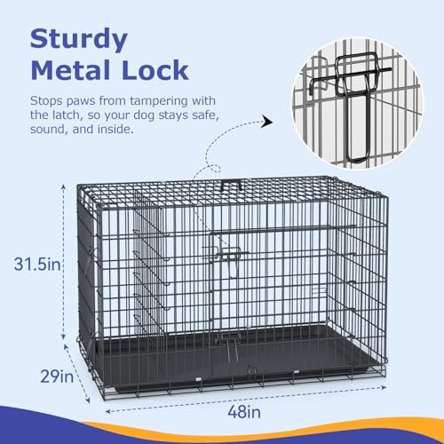 48" Foldable Metal Dog Crate (Dark Black)