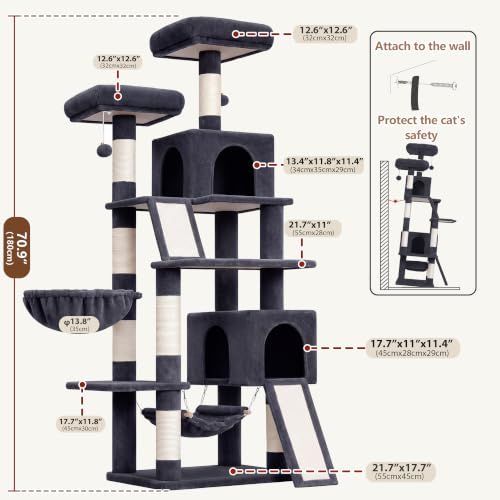 Cat Tree 71'' Tower for Large Cat with Scratching Post (71 inches / Smoky gray)