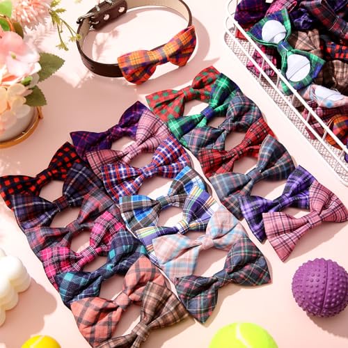 50 Pcs Plaid Dog Bow Ties