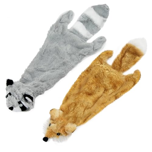 2-in-1 Stuffless Squeaky Dog Toy - Fox, Raccoon, Large (Multicolor/Raccoon & Fox / Large)