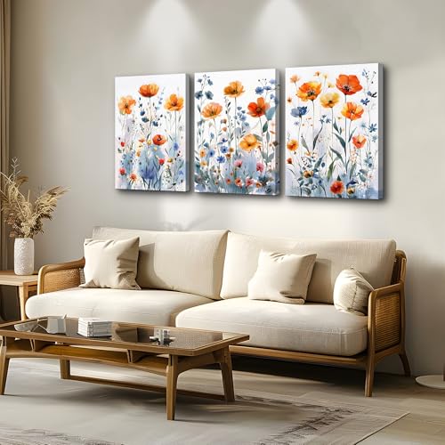 Large Canvas Wall Decor for Living Room Boho Wall Art for Bedroom Kitchen Family Room Wall Pictures Artwork Flowers Watercolour Paintings Modern Home Decor 3 Pieces (20x28inches*3pcs / Flowers Pictures)
