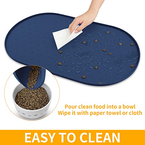 Dog Food Mat Spill (Navy Blue / 19"L x 12"W)