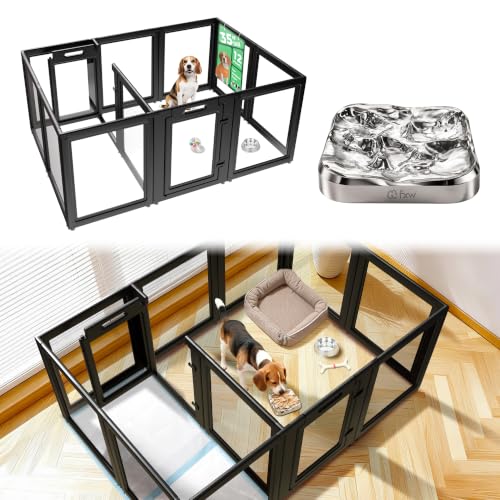 AuraSpace Acrylic Dog Playpen System with Lick Mat (Black / 35"H)
