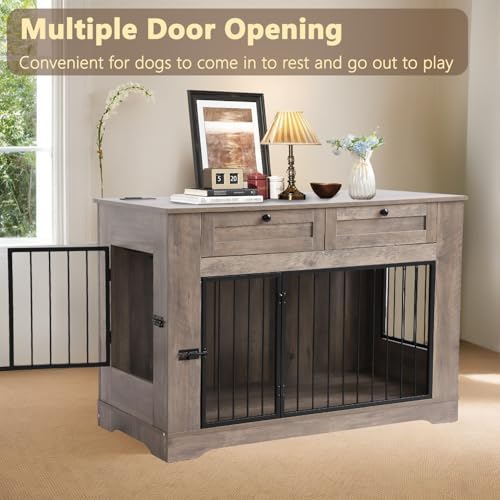 Large Dog Crate Furniture (Gray / 47.2"L x 23.8"W x 32.7"H)